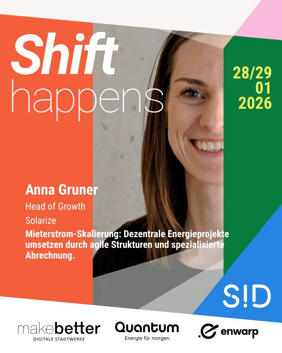 Unser Vortrag beim SID 2026 in Luebeck: Mieterstrom-Skalierung: Dezentrale Energieprojekte umsetzen durch agile Strukturen und spezialisierte Abrechnung.